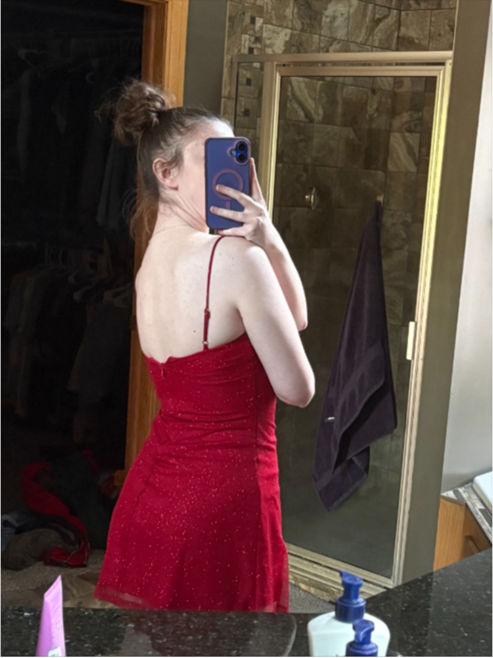 Babyboo Red Sparkly Mini Dress with Sweetheart Neckline - Picture 3 of 5